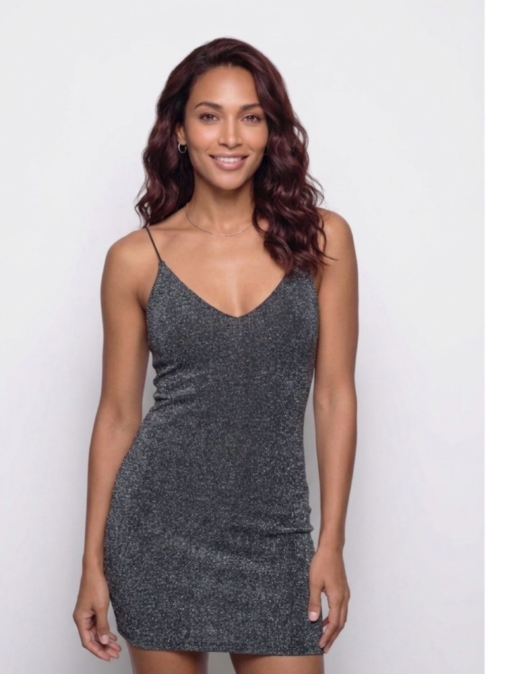 H&M Metallic Charcoal Slip Mini Dress